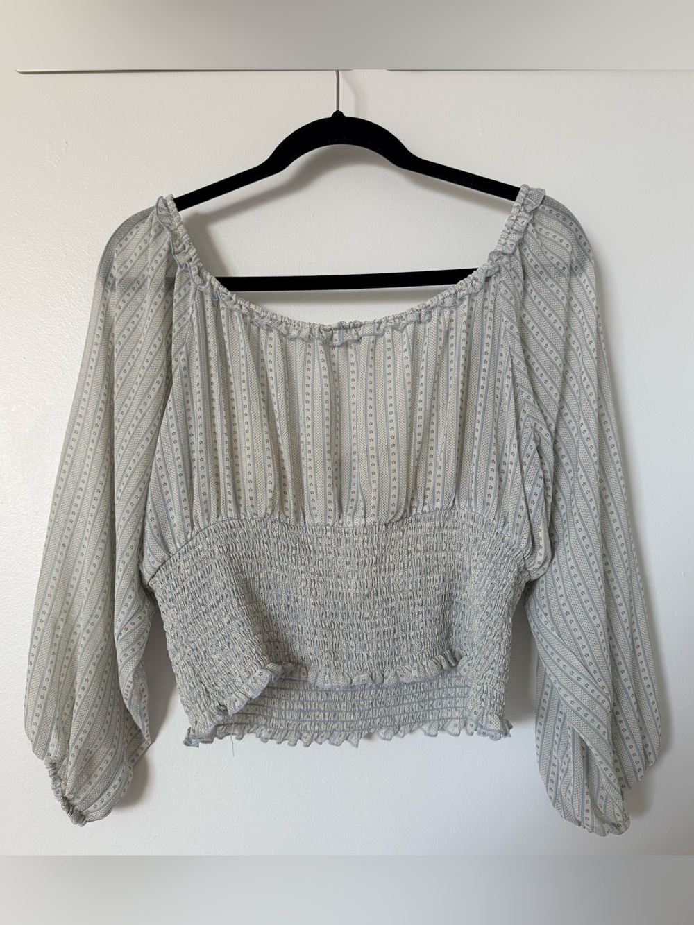 URBAN OUTFITTERS Kimchi Blue Light Blue Striped Smocked Crop Top - Picture 2 of 7